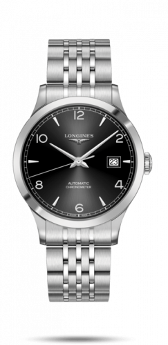 Longines Record 40mm Stainless Steel / Black-Arabic / Bracelet L2.821.4.56.6