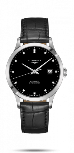 Longines Record 40mm Stainless Steel / Black-Diamond / Alligator L2.821.4.57.2