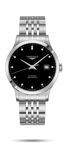 Longines Record 40mm Stainless Steel / Black-Diamond / Bracelet L2.821.4.57.6 Longines Record 40mm Stainless Steel / Black-Diamond / Bracelet L2.821.4.57.6