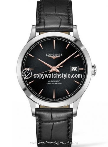Longines Record 40mm Stainless Steel / Black / Alligator / Russia L2.821.4.59.2