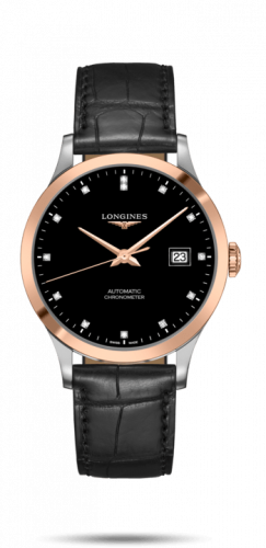 Longines Record 40mm Stainless Steel / Pink Gold / Black-Diamond / Alligator L2.821.5.57.2