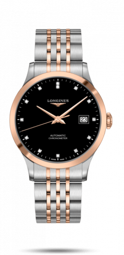Longines Record 40mm Stainless Steel / Pink Gold / Black-Diamond / Bracelet L2.821.5.57.7