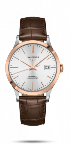 Longines Record 40mm Stainless Steel / Pink Gold / Silver / Alligator L2.821.5.72.2