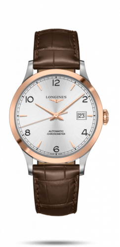 Longines Record 40mm Stainless Steel / Pink Gold / Silver-Arabic / Alligator L2.821.5.76.2