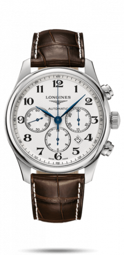 Longines Master Collection 44 Chronograph Stainless Steel / Silver-Arabic / Alligator L2.859.4.78.3 Longines Master Collection 44 Chronograph Stainless Steel / Silver-Arabic / Alligator L2.859.4.78.3