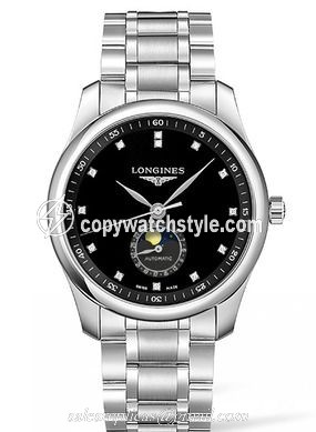 Longines Master Collection 40 Moonphase Stainless Steel / Black-Diamond / Bracelet L2.909.4.57.6