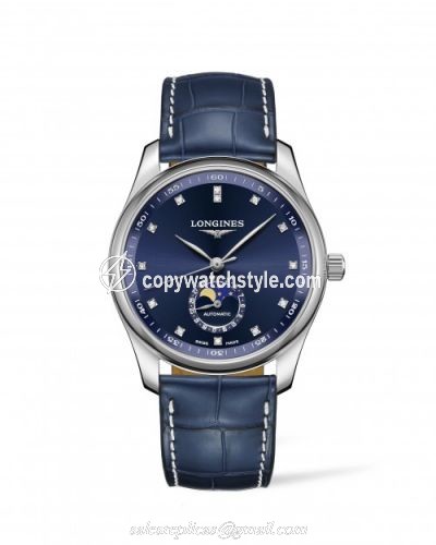 Longines Master Collection 40 Moonphase Stainless Steel / Blue-Diamond / Alligator L2.909.4.97.0