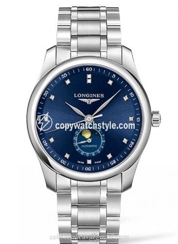 Longines Master Collection 40 Moonphase Stainless Steel / Blue-Diamond / Bracelet L2.909.4.97.6 Longines Master Collection 40 Moonphase Stainless Steel / Blue-Diamond / Bracelet L2.909.4.97.6