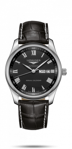 Longines Master Collection 40mm Annual Calendar Stainless Steel / Black-Roman / Alligator L2.910.4.51.7 Longines Master Collection 40mm Annual Calendar Stainless Steel / Black-Roman / Alligator L2.910.4.51.7