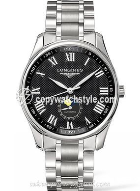 Longines Master Collection 42 Moonphase Stainless Steel / Black-Roman / Bracelet L2.919.4.51.6