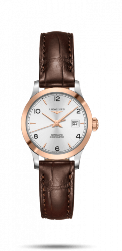 Longines Record 30mm Stainless Steel / Pink Gold / Silver-Arabic / Alligator L2.321.5.76.2 Longines Record 30mm Stainless Steel / Pink Gold / Silver-Arabic / Alligator L2.321.5.76.2