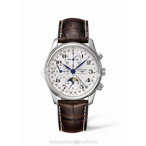 Longines Master Collection 40 Chronograph Calendar Stainless Steel / Silver / Alligator L2.673.4.78.3 Longines Master Collection 40 Chronograph Calendar Stainless Steel / Silver / Alligator L2.673.4.78.3