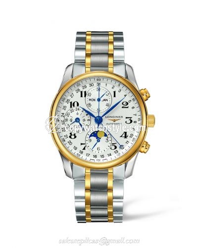 Longines Master Collection 40 Chronograph Calendar Stainless Steel / Yelllow Gold / Silver / Bracelet L2.673.5.78.7 Longines Master Collection 40 Chronograph Calendar Stainless Steel / Yelllow Gold / Silver / Bracelet L2.673.5.78.7