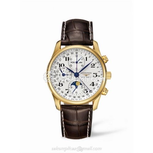 Longines Master Collection 40 Chronograph Calendar Yellow Gold / Silver / Strap L2.673.6.78.5