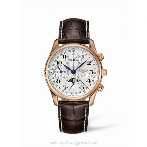 Longines Master Collection 40 Chronograph Calendar Pink Gold / Silver / Strap L2.673.8.78.3 Longines Master Collection 40 Chronograph Calendar Pink Gold / Silver / Strap L2.673.8.78.3