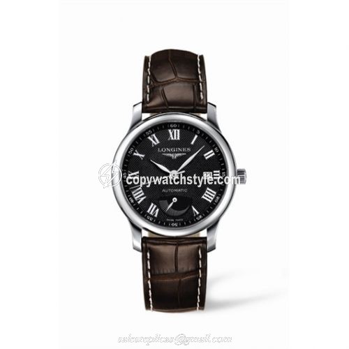 Longines Master Collection 38.5mm Power Reserve Stainless Steel / Black-Roman / Alligator L2.708.4.51.5 Longines Master Collection 38.5mm Power Reserve Stainless Steel / Black-Roman / Alligator L2.708.4.51.5