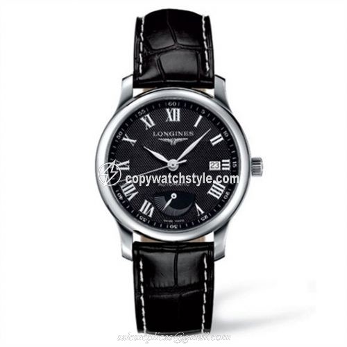 Longines Master Collection 38.5mm Power Reserve Stainless Steel / Black-Arabic / Alligator L2.708.4.51.7 Longines Master Collection 38.5mm Power Reserve Stainless Steel / Black-Arabic / Alligator L2.708.4.51.7