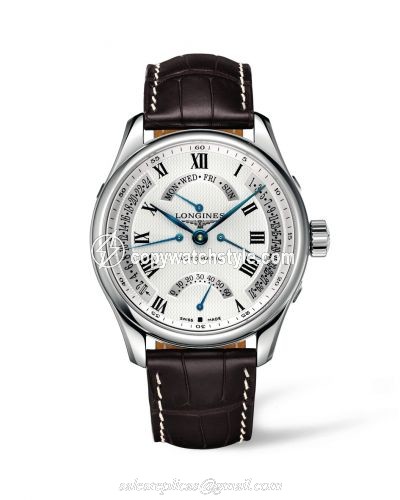 Longines Master Collection 44 Retrograde Stainless Steel / Silver-Roman / Alligator L2.717.4.71.3 Longines Master Collection 44 Retrograde Stainless Steel / Silver-Roman / Alligator L2.717.4.71.3