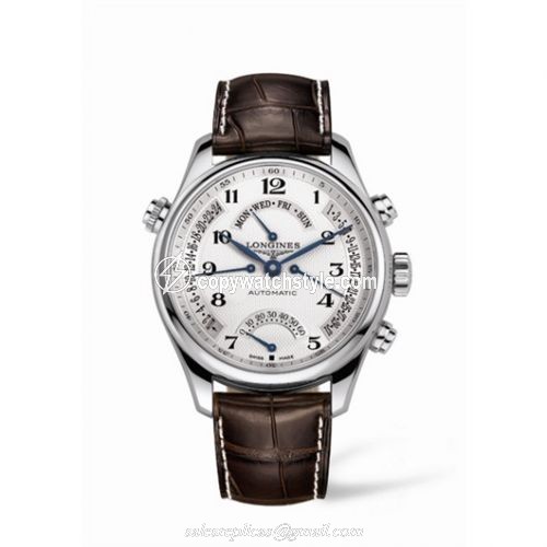 Longines Master Collection 44 Retrograde Stainless Steel / Silver-Arabic / Alligator XL L2.717.4.78.5