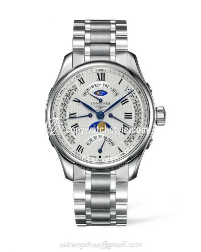 Longines Master Collection 44 Retrograde Moonphase Stainless Steel / Silver-Roman / Bracelet L2.739.4.71.6