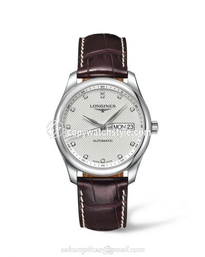 Longines Master Collection 38.5 Day Date Stainless Steel / Silver-Diamond / Alligator L2.755.4.77.3 Longines Master Collection 38.5 Day Date Stainless Steel / Silver-Diamond / Alligator L2.755.4.77.3