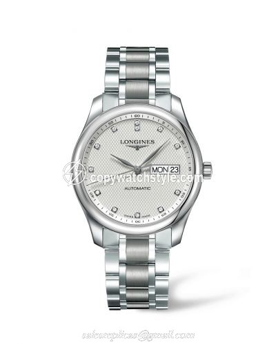 Longines Master Collection 38.5 Day Date Stainless Steel / Silver-Diamond / Bracelet L2.755.4.77.6 Longines Master Collection 38.5 Day Date Stainless Steel / Silver-Diamond / Bracelet L2.755.4.77.6