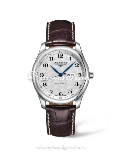 Longines Master Collection 38.5 Day Date Stainless Steel / Silver-Arabic / Alligator L2.755.4.78.3