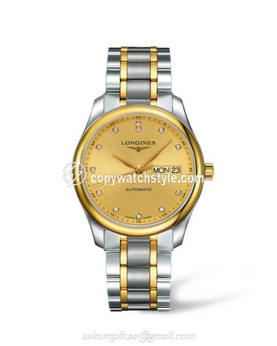 Longines Master Collection 38.5 Day Date Stainless Steel / Champagne-Diamond / Bracelet L2.755.5.37.7 Longines Master Collection 38.5 Day Date Stainless Steel / Champagne-Diamond / Bracelet L2.755.5.37.7