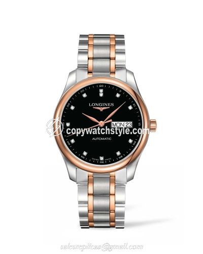 Longines Master Collection 38.5 Day Date Stainless Steel / Pink Gold / Black-Diamond / Bracelet L2.755.5.59.7