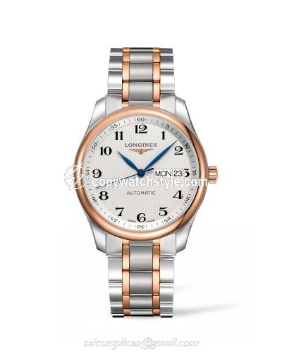 Longines Master Collection 38.5 Day Date Day Date Stainless Steel / Pink Gold / Silver-Arabic / Bracelet L2.755.5.79.7