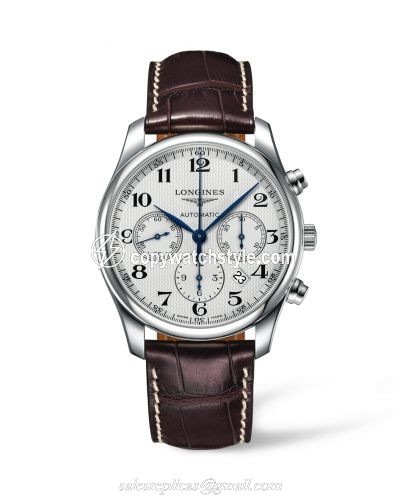 Longines Master Collection 42 Chronograph Stainless Steel / Silver-Arabic / Alligator L2.759.4.78.3 Longines Master Collection 42 Chronograph Stainless Steel / Silver-Arabic / Alligator L2.759.4.78.3