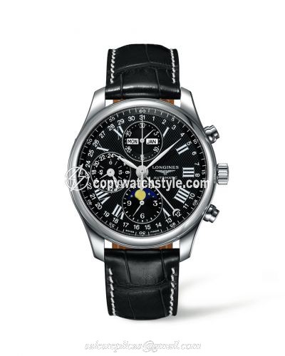 Longines Master Collection 42 Chronograph Calendar Stainless Steel / Black-Roman / Alligator L2.773.4.51.7 Longines Master Collection 42 Chronograph Calendar Stainless Steel / Black-Roman / Alligator L2.773.4.51.7