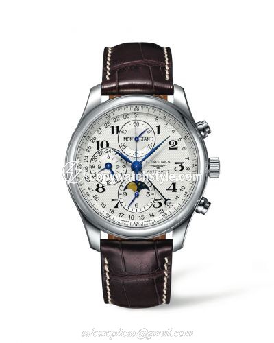 Longines Master Collection 42 Chronograph Calendar Stainless Steel / Silver-Arabic / Alligator L2.773.4.78.3