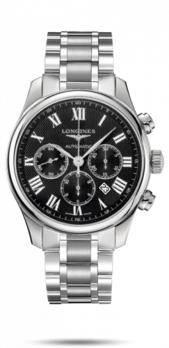 Longines Master Collection 44 Chronograph Stainless Steel / Black-Roman / Bracelet L2.859.4.51.6 Longines Master Collection 44 Chronograph Stainless Steel / Black-Roman / Bracelet L2.859.4.51.6
