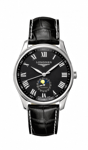 Longines Master Collection 42 Moonphase Stainless Steel / Black-Roman / Alligator L2.919.4.51.7