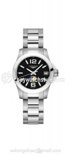 Longines Conquest 29.5 Quartz Moonphase Stainless Steel / Black / Bracelet L3.380.4.58.6 Longines Conquest 29.5 Quartz Moonphase Stainless Steel / Black / Bracelet L3.380.4.58.6
