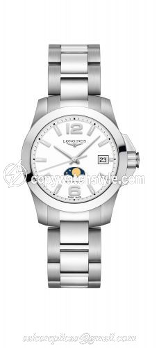 Longines Conquest 34 Quartz Moonphase Stainless Steel / White / Bracelet L3.381.4.16.6 Longines Conquest 34 Quartz Moonphase Stainless Steel / White / Bracelet L3.381.4.16.6
