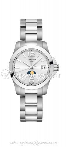Longines Conquest 34 Quartz Moonphase Stainless Steel / Silver / Bracelet L3.381.4.76.6