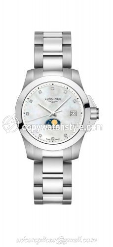 Longines Conquest 34 Quartz Moonphase Stainless Steel / MOP / Bracelet L3.381.4.87.6