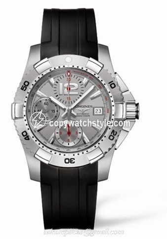 Longines Hydroconquest Chronograph Tachymeter Silver Rubber L3.651.4.76.2
