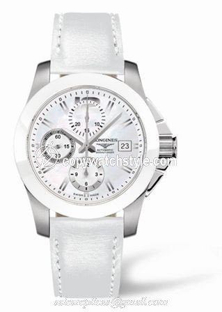 Longines Conquest Chronograph White Ceramic Leather L3.661.4.86.0 Longines Conquest Chronograph White Ceramic Leather L3.661.4.86.0