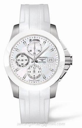 Longines Conquest Chronograph White Ceramic Rubber L3.661.4.86.2 Longines Conquest Chronograph White Ceramic Rubber L3.661.4.86.2