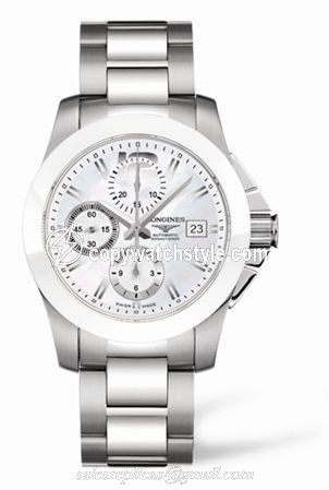 Longines Conquest Chronograph White Ceramic Bracelet L3.661.4.86.6 Longines Conquest Chronograph White Ceramic Bracelet L3.661.4.86.6