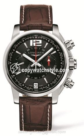 Longines Admiral Chronograph Black Brown Strap L3.666.4.56.3 Longines Admiral Chronograph Black Brown Strap L3.666.4.56.3
