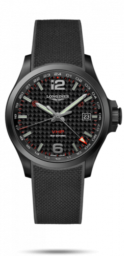 Longines Conquest V.H.P. GMT 43 PVD / Carbon / Rubber L3.728.2.66.9 Longines Conquest V.H.P. GMT 43 PVD / Carbon / Rubber L3.728.2.66.9