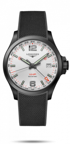 Longines Conquest V.H.P. GMT 43 PVD / Silver / Rubber L3.728.2.76.9 Longines Conquest V.H.P. GMT 43 PVD / Silver / Rubber L3.728.2.76.9