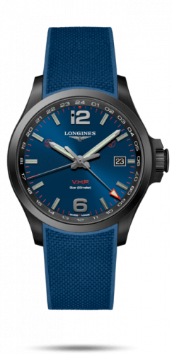 Longines Conquest V.H.P. GMT 43 PVD / Blue / Rubber L3.728.2.96.9
