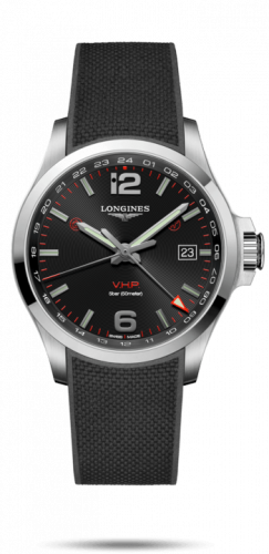 Longines Conquest V.H.P. GMT 43 Stainless Steel / Black / Rubber L3.728.4.56.9 Longines Conquest V.H.P. GMT 43 Stainless Steel / Black / Rubber L3.728.4.56.9