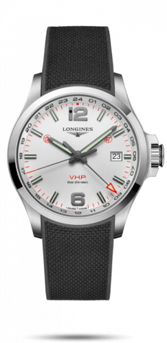 Longines Conquest V.H.P. GMT 43 Stainless Steel / Silver / Rubber L3.728.4.76.9 Longines Conquest V.H.P. GMT 43 Stainless Steel / Silver / Rubber L3.728.4.76.9