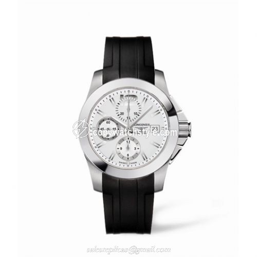 Longines Conquest Chronograph Silver Rubber L3.662.4.76.2 Longines Conquest Chronograph Silver Rubber L3.662.4.76.2